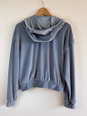 Alo Yoga Velour Glimmer Full Zip Hoodie Steel Blue thumbnail 6