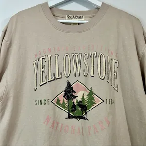 Cut & Paste Women’s Yellowstone National Park Sweatshirt Tan Size Large FLAW thumbnail 2