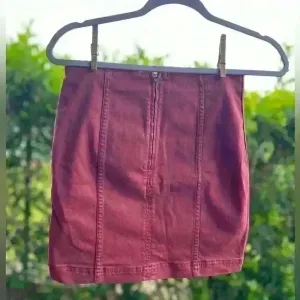Free People‎ Maroon Burgundy Soft Denim Mini Micro Skirt Boho Western Festival thumbnail 3