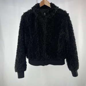 Zara Cropped Teddy Full Zip‎ Jacket in Black Size Large thumbnail 2