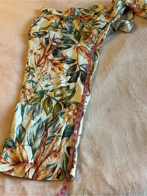 C&C California linen tropical print wide leg crop pants elastic waist size M thumbnail 7