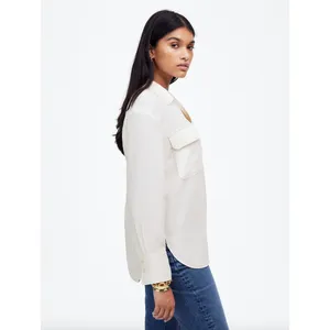 Madewell Contrast Stitch Popover Shirt Blouse Winter White Long Sleeve M NWT thumbnail 4