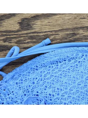NWT Salt + Cove Crochet Ruffle-Trim Midkini Swim Top SC25089TT Capri Blue M thumbnail 8