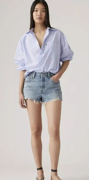 Levi's 25 Premium 501 Original Fit High Rise Women's Denim Shorts Vague Finish thumbnail 1