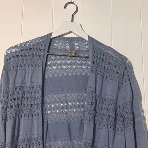 J Jill Open Front Cardigan Womens Medium Blue Open Knit 100% Mercerized Cotton thumbnail 4