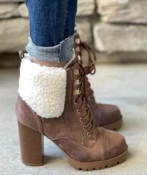 Top Moda Tan Sherpa Lug Sole Ankle Bootie thumbnail 5