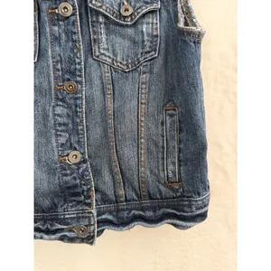 Forever 21 Premium Denim Vest Medium Wash Floral Lining‎ Distressed Blue Small thumbnail 2