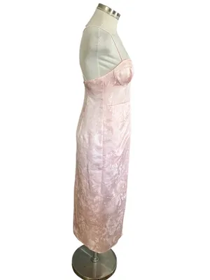 BHLDN Levi Corset Ruched Satin Jacquard Side-Slit Midi Dress Size 4 thumbnail 5