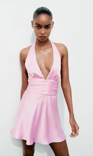 Zara dress mini halter pink satin bow wedding party coctail bridal shower evening thumbnail 12