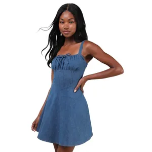 Lulus Considered Charisma Blue Chambray Bustier Mini Dress size XL NWT thumbnail 6