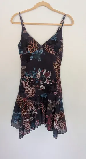 Floral & Animal Print Mesh Slip Dress Hem Ruffle Size S/M NWOT thumbnail 1