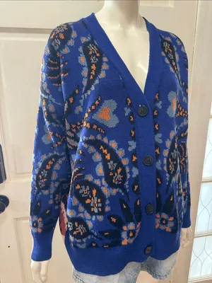 Farm Rio Toucans Scarf Mixed Prints Knit Long Sleeve Cardigan Size Small thumbnail 8