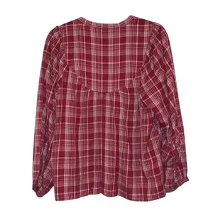 Madewell Red‎ Plaid Peasant Blouse Medium Long Sleeve Cottagecore Top thumbnail 3