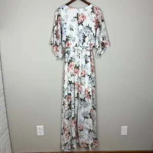 BALTIC BORN Maxi‎ Dress Womens Large White Floral Belted V-Neck Feminine Flowy L thumbnail 8