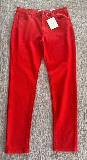 NWT KanCan High Rise Super Skinny Jeans in Christmas Red thumbnail 1