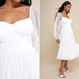 COPY - LULU's Bridal Shower Reception Swiss Dot Romantic Long Sleeve Midi Dress thumbnail 5