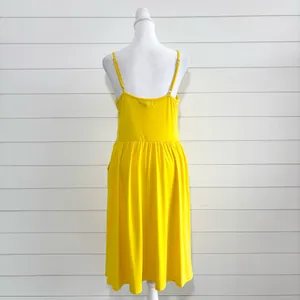 Yathon Yellow Ruched Front Midi‎ Sundress with Spaghetti Straps Size L thumbnail 2