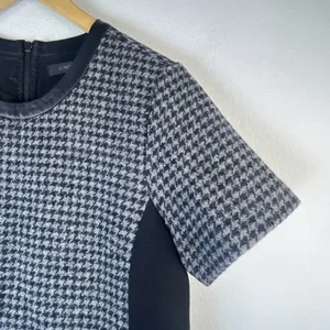 J. Crew Houndstooth Mini Shift Dress Wool Leather Women’s 10 wedding guest thumbnail 3