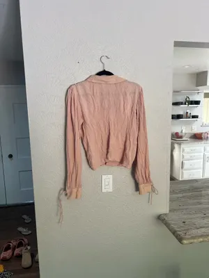 Free people gauze light pink pastel button down blouse M thumbnail 3