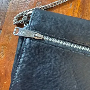 Lauren Ralph Lauren Black Textured Leather Chain Crossbody‎ Wallet Bag Silver thumbnail 15
