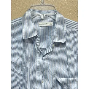 Abercrombie & Fitch Womens Blue White Striped Cotton Oversized‎ Shirt S thumbnail 2