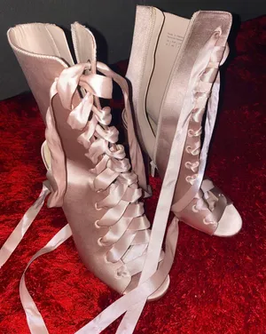 ALDO Satin Ribbon Lace Up Heels Pink 9 thumbnail 5