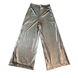 Lulus Silver Metallic Wide Leg Pants High Waisted Trousers XS Holiday thumbnail 3