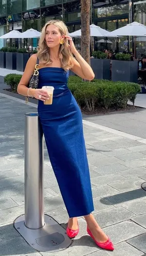NA-KD Dress Maxi Denim Strapless thumbnail 1