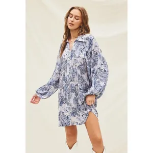 Aritzia Dress Forum Women Mini‎ Cottagecore Dress Medium Blue Paisley Western thumbnail 4