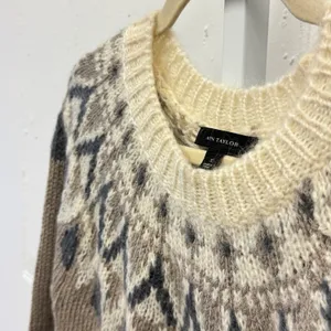 Ann Taylor Fair Isle Wool Mohair Blend Sweater Camel Grey White Small‎ thumbnail 7