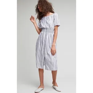 Anthropologie SEEN WORN KEPT Jenna Lurex Stripe Dress Blue White‎ Midi Size 12 thumbnail 4
