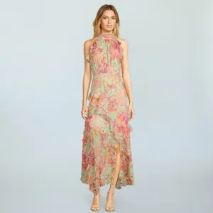 ALEX MARIE Fiona Halter Floral Asymmetric Hem Ruffled Maxi Dress Size 20W NEW thumbnail 13