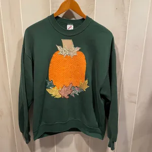 Cute vintage 80s soft sweatshirt evergreen pumkpin patchwork cottagecore Jerzees thumbnail 5
