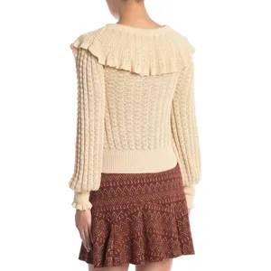 Crazy In Love Beige Linen Blend Off-The Shoulder Ruffle Sweater M thumbnail 3