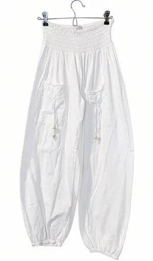 Blanco by Nature White Harem Balloon Pants L Smocked Boho Peru thumbnail 1