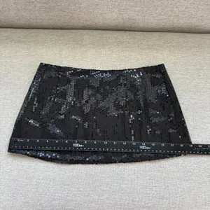 NWT Parke Black Sequin Mini Skirt Small Sparkly Party Night Out Whimsy Goth Glam thumbnail 7