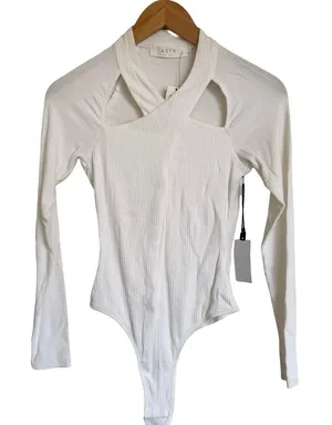 ASTR The Label White Ribbed Bodysuit With Cutout‎ Detail Small S NWT thumbnail 1