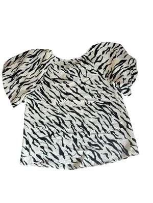 Anthropologie Entro Zebra Print Puff Sleeve Blouse Top Womens Small NEW thumbnail 7