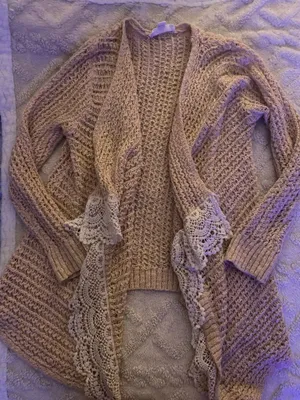 Vintage Sweater with lace trim Tan thumbnail 1