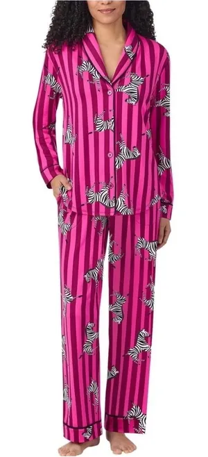 Room Service Pink Zebra Striped Pajama Set Long Sleeve Button Down XXL ZRS97677 thumbnail 1