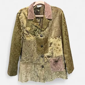 Vintage Y2K Boho Patchwork Tapestry Carpet Jacket Suede Collar Made in USA thumbnail 3