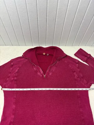 Free People Ashton Wine Half-Zip‎ Waffle Knit Pullover Size XL thumbnail 9