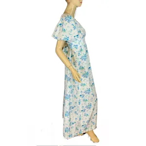 Vintage Circa 1970'S White W/Blue Floral Print Empire Waist Maxi Dress (S) thumbnail 3