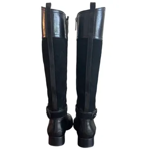 Tory Burch Tenley Riding Boots Black Leather Suede Gold T Logo Sz 8 thumbnail 4