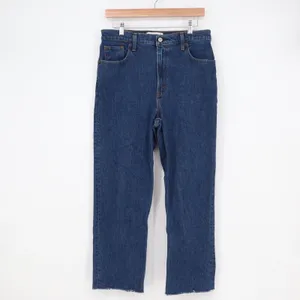 Abercrombie & Fitch 90s Straight Ultra High Rise Jeans Dark Wash Raw Hem 29/8R thumbnail 2