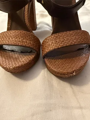Lauren Ralph Lauren Brown Woven Leather Ankle-Strap Heels thumbnail 7