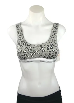 NEW Calvin Klein Gray Leopard Cheetah Animal Print Waistband Sports Bra Top Sz M thumbnail 1
