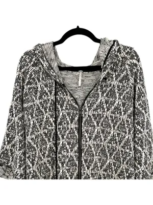 Free People Sante Fe Jacquard Kimono Hoodie Black White Bohemian Size Medium thumbnail 2