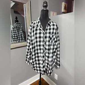 Faded Glory White & Black Plaid Flannel Size 3X thumbnail 2