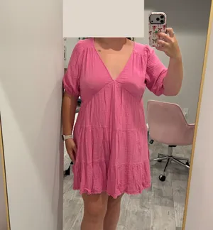 Pink Textured Babydoll Mini Dress thumbnail 3